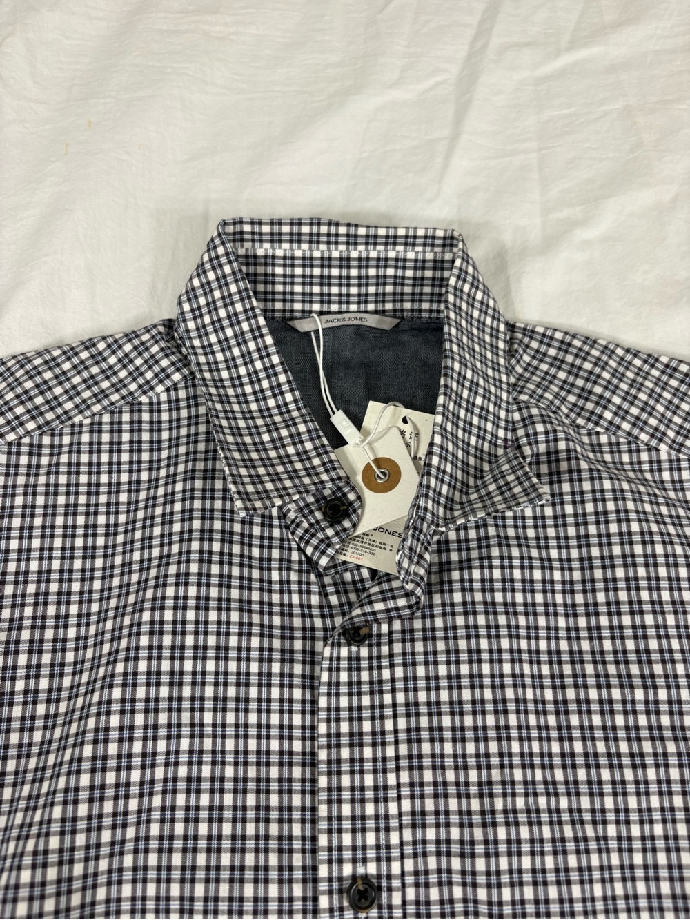 Jack And Jones Mens White Plaid Long Sleeve Button Up Shirt M